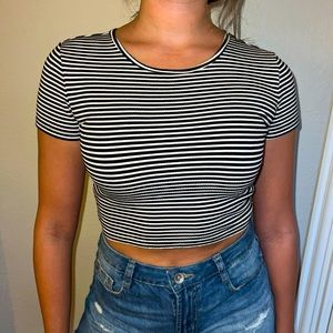 black and white striped tight r-shirt